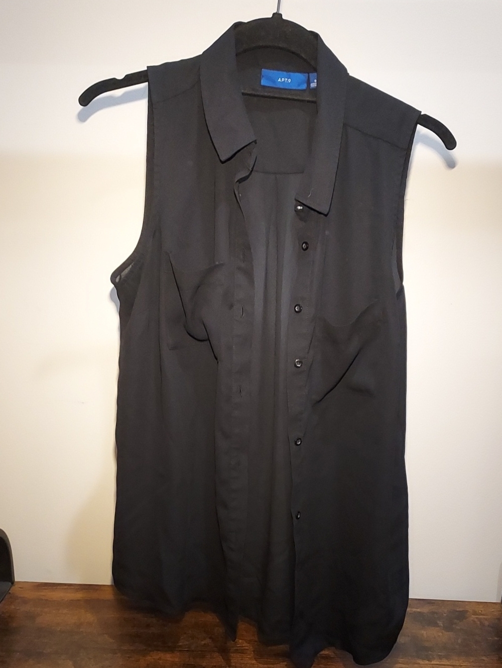 Black Sleeveless Button-Down Shirt